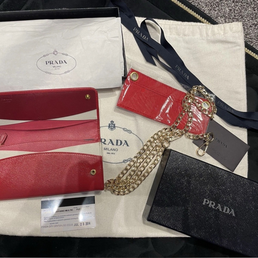 Authentic Prada Saffiano Leather flap Wallet with Gold finish Prada lettering